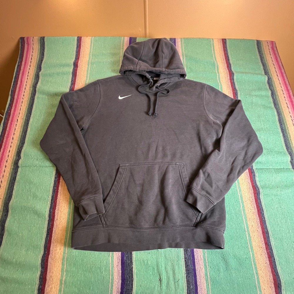 Nike Hoodie Mens Medium Gray Pullover Swoosh Fleece Sweatshirt Sportswear